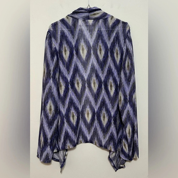 Chicos Open Cardigan Sweater Womens Large Purple Ikat Print Mesh - Picture 14 of 14